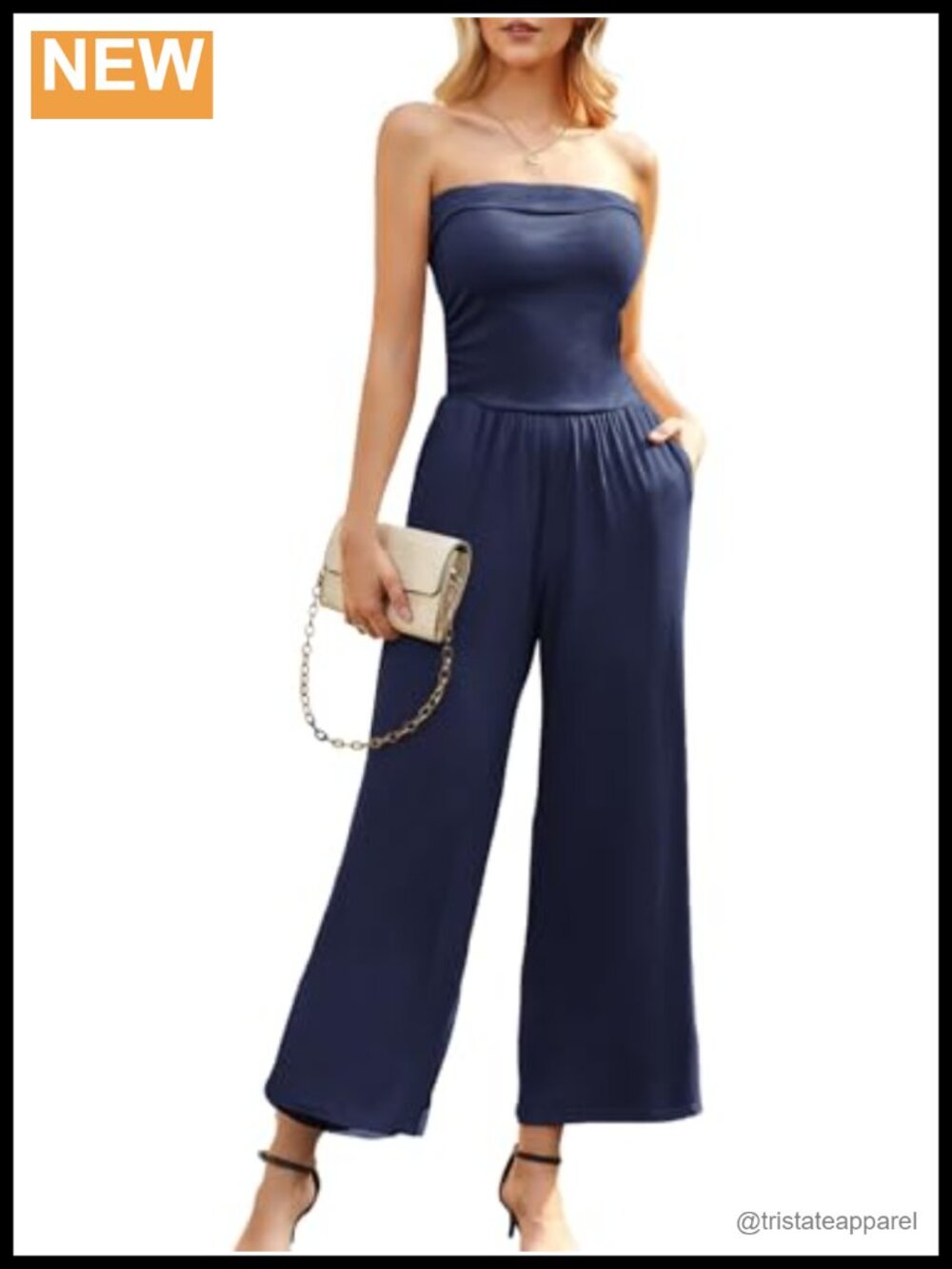 Strapless Wide Leg Jumpsuit Romper with Pockets High Waist Sleeveless One Piece